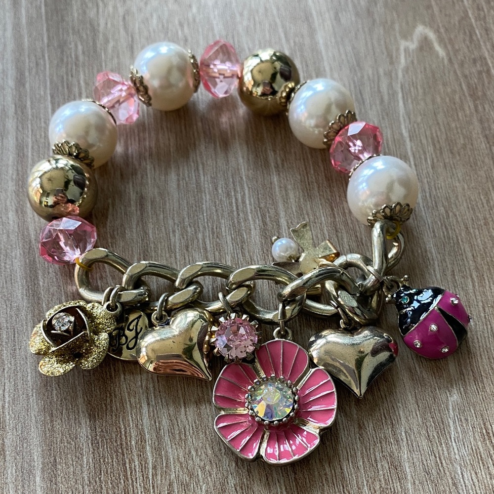 Betsey Johnson Gold and Pink Charm Bracelet